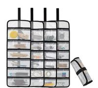 Small Roll Up Storage Bag, 6 Pockets Roll Up Tool Kit, Suitable for Mechanics, Kitchen Storage, Art Sketching, Travelling, Potter's Tools, Office Objects, Transparent and Visible, Space-saving 4 Pack