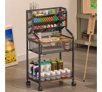 Small Rolling Utility Cart with Drawer, Metal Craft Storage Cart with Lockable Wheel, Versatile Art Organizer with 6 Tiers & Removable Dividers for Drawing Room, Store Paint & Artifact, Patent Pending