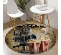 Small Round Area Rugs for Living Room 60 cm Retro Camera Popcorn Theme Soft Circle Carpet Rug Non Slip Machine Washable Bedside Floor Rug for Bedroom Kitchen Home Decor, Cream Red