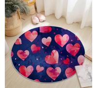 Small Round Area Rugs for Living Room 60 cm Retro Watercolor Love Romantic Theme Soft Circle Carpet Rug Non Slip Machine Washable Bedside Floor Rug for Bedroom Kitchen Home Decor, Pink Blue