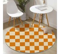 Small Round Area Rugs for Living Room 80 cm Minimalism Geometry Grid Theme Soft Circle Carpet Rug Non Slip Machine Washable Bedside Floor Rug for Bedroom Kitchen Home Decor, Orange Beige