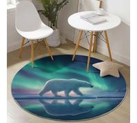 Small Round Area Rugs for Living Room 80 cm Nature Animals Polar Bears Aurora Theme Soft Circle Carpet Rug Non Slip Machine Washable Bedside Floor Rug for Bedroom Kitchen Home Decor, Green Blue