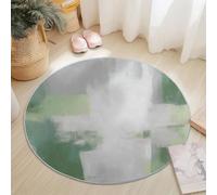 Small Round Area Rugs for Living Room 90 cm Abstract Blur Color Block Theme Soft Circle Carpet Rug Non Slip Machine Washable Bedside Floor Rug for Bedroom Kitchen Home Decor, Green White