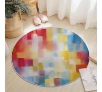 Small Round Area Rugs for Living Room 90 cm Abstract Mottled Color Blocks Geometric Theme Soft Circle Carpet Rug Non Slip Machine Washable Bedside Floor Rug for Bedroom Kitchen Home Decor, Colorful