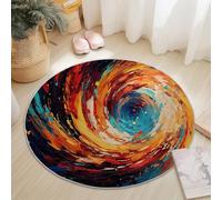 Small Round Area Rugs for Living Room 90 cm Abstract Vortex Universe Theme Soft Circle Carpet Rug Non Slip Machine Washable Bedside Floor Rug for Bedroom Kitchen Home Decor, Orange Blue