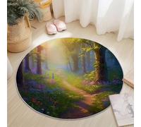 Small Round Area Rugs for Living Room 90 cm Cartoon Flowers Jungle Theme Soft Circle Carpet Rug Non Slip Machine Washable Bedside Floor Rug for Bedroom Kitchen Home Decor, Green Brown