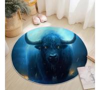 Small Round Area Rugs for Living Room 90 cm Fantasy Fog Bison Animals Theme Soft Circle Carpet Rug Non Slip Machine Washable Bedside Floor Rug for Bedroom Kitchen Home Decor, Dark Blue