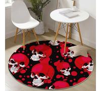 Small Round Area Rugs for Living Room 90 cm Gothic Art Skull Theme Soft Circle Carpet Rug Non Slip Machine Washable Bedside Floor Rug for Bedroom Kitchen Home Decor, Red Black