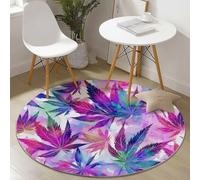 Small Round Area Rugs for Living Room 90 cm Psychedelic Plants Tie-Dyed Leaves Theme Soft Circle Carpet Rug Non Slip Machine Washable Bedside Floor Rug for Bedroom Kitchen Home Decor, Purple