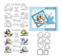 Small Round Bird Stamps and Die Cuts for Card Making Branch Animal Transparent Silicone Clear Stamp and Metal Cutting Dies Sets for DIY Scrapbooking Paper Crafting Seals Decorative Supplies