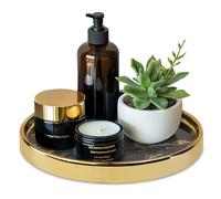 Small Round Black Decorative Tray - Marble Look Jewelry Dish, Perfume Organizer, Makeup Vanity Tray for Dresser, Counter, or Bedroom