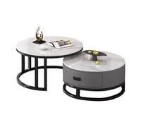 Small Round Coffee Table Sets - Modern Tea Table with Large-Capacity Drawers and Retractable Design for The Living Room Black + Gray 50+70