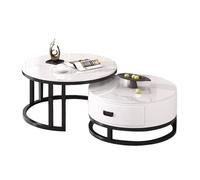 Small Round Coffee Table Sets - Modern Tea Table with Large-Capacity Drawers and Retractable Design for The Living Room Black + White 50+70