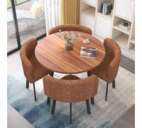 Small Round Conference Table and Chair Set, Faux Marble Dining Set with 4 Chairs, Coffee Table and Chair Combo for Home and Office Reception (80cm/31inch, J)