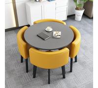 Small Round Conference Table and Chair Set, Faux Marble Dining Table with 4 Chairs, Reception Table and Chair Combination for Home & Office (80cm / 31inch, S)