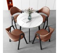 Small Round Conference Table Set for 4 Marble Dining Table with PU Backrest Chairs Space-Saving Office Reception Furniture Modern Coffee Table and Chair Combo