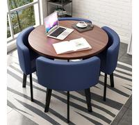 Small Round Conference Table Set with 4 Faux Marble Dining Chairs, Coffee Table Combo for Reception, Home & Office (80cm/31inch), Modern Furniture Design