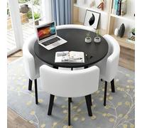 Small Round Conference Table Set with Faux Marble, 4 Chair Dining Set, Coffee Table and Chair Combination for Home and Office Reception (80cm/31inch)
