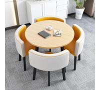 Small Round Conference Table Set with Faux Marble Finish, 4 Chairs Dining Set, Coffee Table and Chair Combination for Home & Office Reception (80cm/31inch)