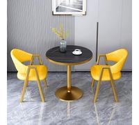 Small Round Dining Table Set for 2 - Faux Marble Top + 2 Chairs 3-Piece Pub Dining Set Compact Kitchen Table for Breakfast & Dinner Stylish Yellow B (80cm/31)