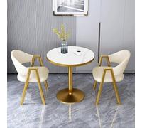 Small Round Dining Table Set for 2 - Faux Marble Top Coffee Table with 2 Chairs - 3-Piece Pub Dining Furniture for Kitchen Breakfast Dinner Conference (23" Diameter)