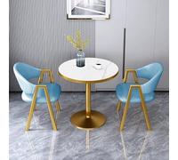 Small Round Dining Table Set for 2 - Faux Marble Top with 2 Chairs 3-Piece Pub Dining Furniture Compact Kitchen Table for Breakfast Dinner & Conference (60cm/23 Blue)