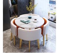 Small Round Dining Table Set for 4 - Versatile Conference Table Space-Saving Design for Living Room Kitchen & Lounge - Stylish Orange & White Finish
