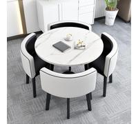 Small Round Faux Marble Conference Table Set with 4 Space-Saving Chairs Modern Coffee Table for Home & Office 31-inch Reception Furniture Combination