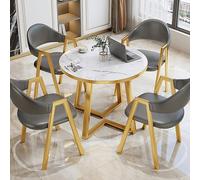 Small Round Faux Marble Dining Table Set for 4 with Chairs - Perfect for Kitchen Dining Room Conference and Reception - Compact 60x60cm Design