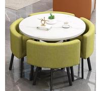 Small Round Faux Marble Dining Table Set with 4 Chairs Space-Saving Coffee Table for Home & Office Stylish Reception Table & Chair Combination (31in U1)