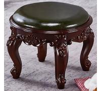 Small Round Footstool Ottoman Retro Leather Upholstered Foot Rest for Bedroom & Living Room Stylish European Decor Shoe Change Stool Green Accent Furniture