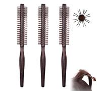 Small Round Hair Brush 3Pcs Wooden Curling Brush 8.27 Inch Anti Static Nylon Bristle Handle Hairbrush Comb for All Kinds Hair Styling Blow Drying.