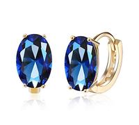 Small Round Hoop Earrings For Women Girls Cubic Zirconia Blue Oval Crystal Tiny Huggie Pierced Fashion Birthstone Nice Gift Jewelry Birthday Christmas for Her
