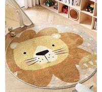 Small Round Kids Rug 100cm,Lion multicolored, camel,