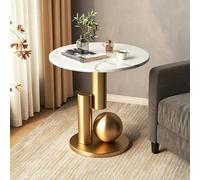 Small Round Marble Side Table, Creative Accent Table with Stone Top and Metal Base, Rounded Corners, Perfect for Living Room and Bedroom Decor