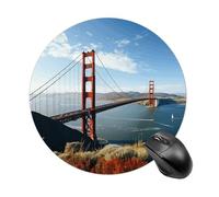 Small Round Mouse Pad 7.8 Inch, Washable Non-Slip Rubber Mouse Mat | Golden Gate Bridge durable waterproof mousepad, ultra thin smooth surface pad for home office gaming laptop