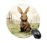 Small Round Mousepad Anti Slip Waterproof Rubber Base Mouse Mat A Brown Rabbit Printed for Laptop Computer Office Home Gaming Cute Design Mousemats