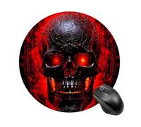 Small Round Mousepad Anti Slip Waterproof Rubber Base Mouse Mat Black And Red Skull Printed for Laptop Computer Office Home Gaming Cute Design Mousemats