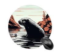 Small Round Mousepad Anti Slip Waterproof Rubber Base Mouse Mat Black Beaver Printed for Laptop Computer Office Home Gaming Cute Design Mousemats