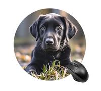Small Round Mousepad Anti Slip Waterproof Rubber Base Mouse Mat Black Labrador Puppy Printed for Laptop Computer Office Home Gaming Cute Design Mousemats
