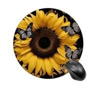 Small Round Mousepad Anti Slip Waterproof Rubber Base Mouse Mat Butterfly And Sunflower Printed for Laptop Computer Office Home Gaming Cute Design Mousemats