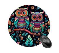 Small Round Mousepad Anti Slip Waterproof Rubber Base Mouse Mat Colorful Owl Pictures Printed for Laptop Computer Office Home Gaming Cute Design Mousemats