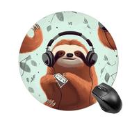 Small Round Mousepad Anti Slip Waterproof Rubber Base Mouse Mat Funny Cute Animal Sloth Music Printed for Laptop Computer Office Home Gaming Cute Design Mousemats