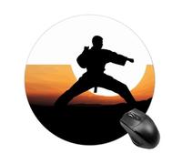 Small Round Mousepad Anti Slip Waterproof Rubber Base Mouse Mat Karate Silhouette Printed for Laptop Computer Office Home Gaming Cute Design Mousemats