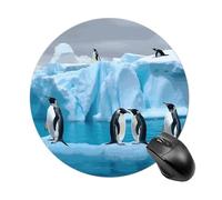 Small Round Mousepad Anti Slip Waterproof Rubber Base Mouse Mat Penguins On The Iceberg Printed for Laptop Computer Office Home Gaming Cute Design Mousemats
