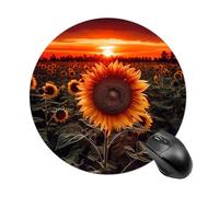 Small Round Mousepad Anti Slip Waterproof Rubber Base Mouse Mat Sunset Sunflower Printed for Laptop Computer Office Home Gaming Cute Design Mousemats