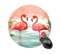 Small Round Mousepad Anti Slip Waterproof Rubber Base Mouse Mat Two Red Flamingos Printed for Laptop Computer Office Home Gaming Cute Design Mousemats