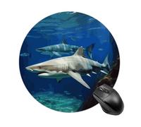 Small Round Mousepad Anti Slip Waterproof Rubber Base Mouse Mat Two White Sharks Printed for Laptop Computer Office Home Gaming Cute Design Mousemats
