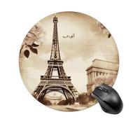 Small Round Mousepad Anti Slip Waterproof Rubber Base Mouse Mat Vintage Paris Eiffel Tower Butterfly Printed for Laptop Computer Office Home Gaming Cute Design Mousemats