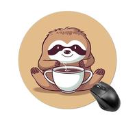 Small Round Mousepad Anti Slip Waterproof Rubber Base Mouse Mat Yoga Sloth Coffee Printed for Laptop Computer Office Home Gaming Cute Design Mousemats